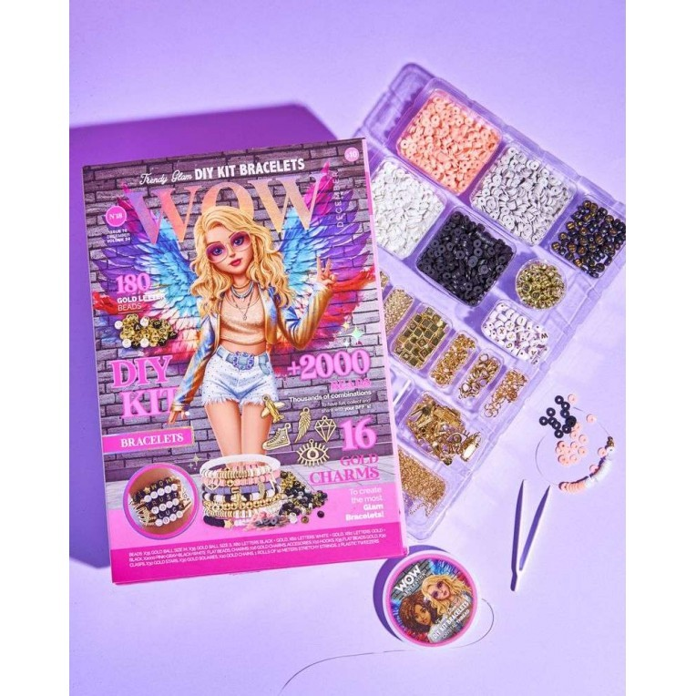 Kit DIY para pulseiras com contas coloridas e acessórios organizados em estojo plástico