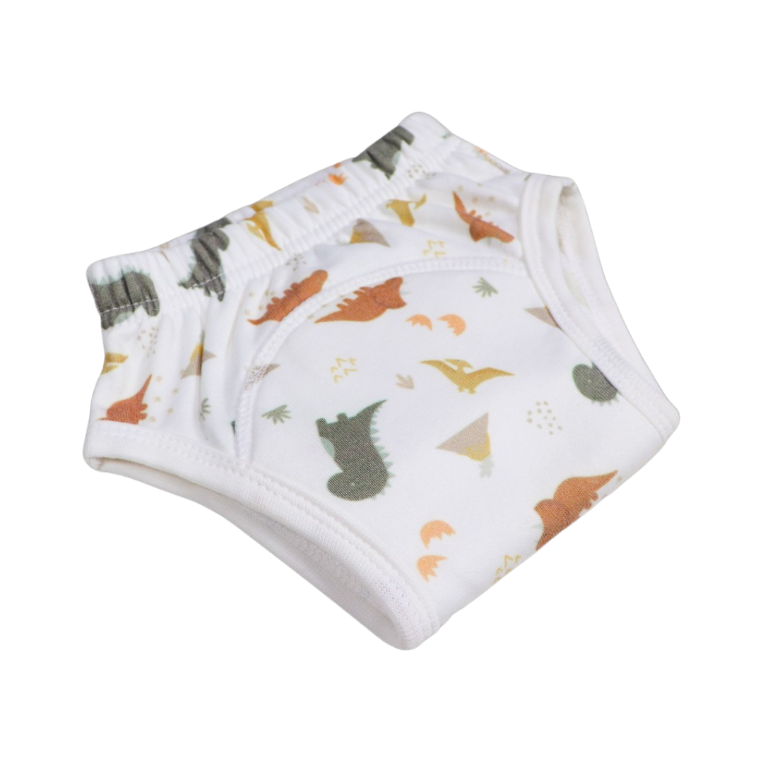 Cuecas de bebé com padrão de dinossauros coloridos e cintura elástica