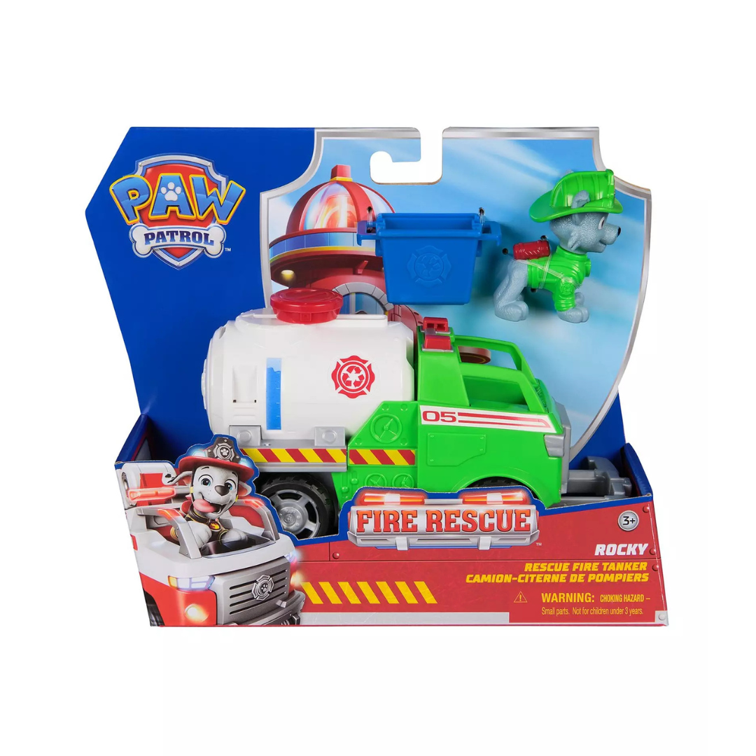 Brinquedo PAW Patrol camião tanque de bombeiros com figura de cão e balde azul