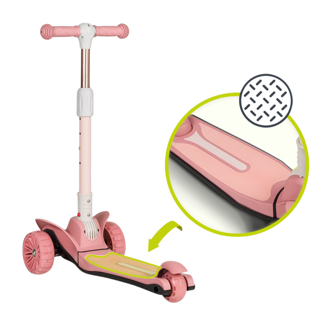 trotinete infantil rosa com três rodas e base antiderrapante
