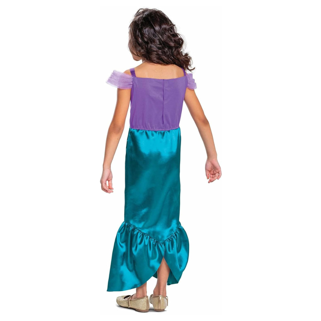 Vestido fantasia criança lilás e azul turquesa com tule e volantes na bainha