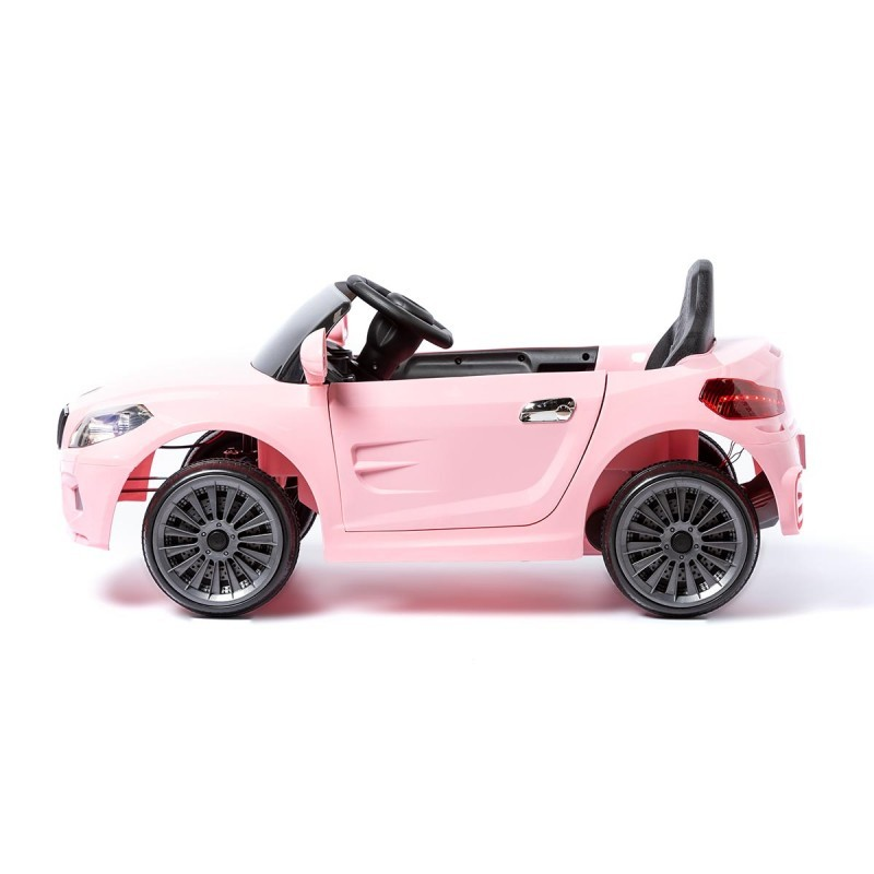 Carro de brinquedo para crianças cor de rosa com volante e bancos pretos