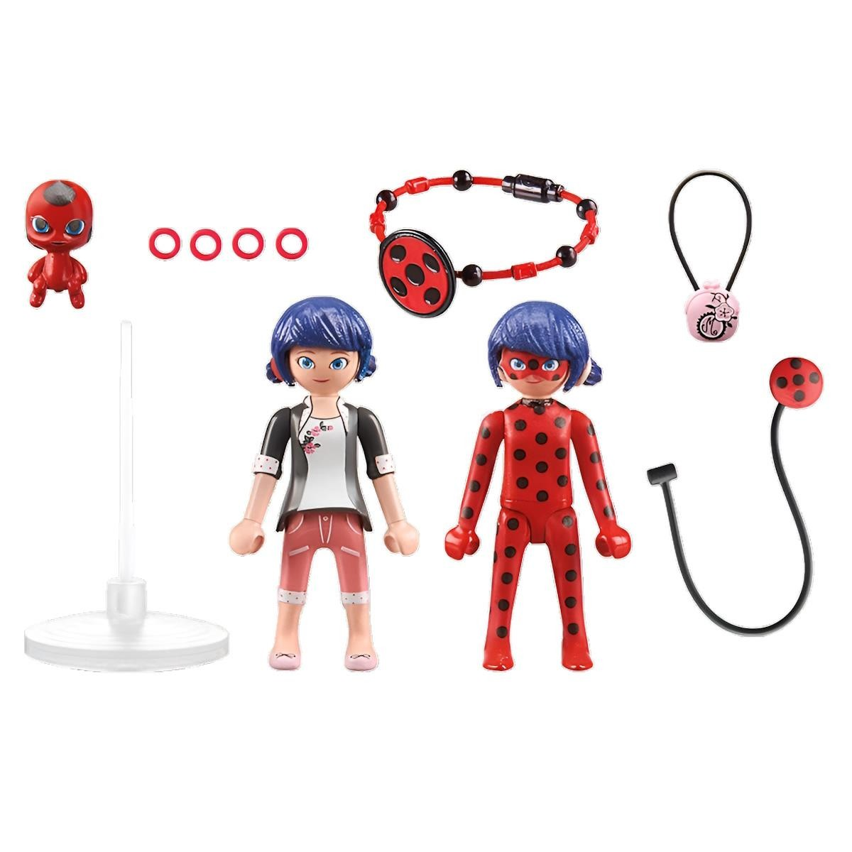 Figuras articuladas e acessórios Ladybug em plástico, tons vermelho, preto, azul e rosa