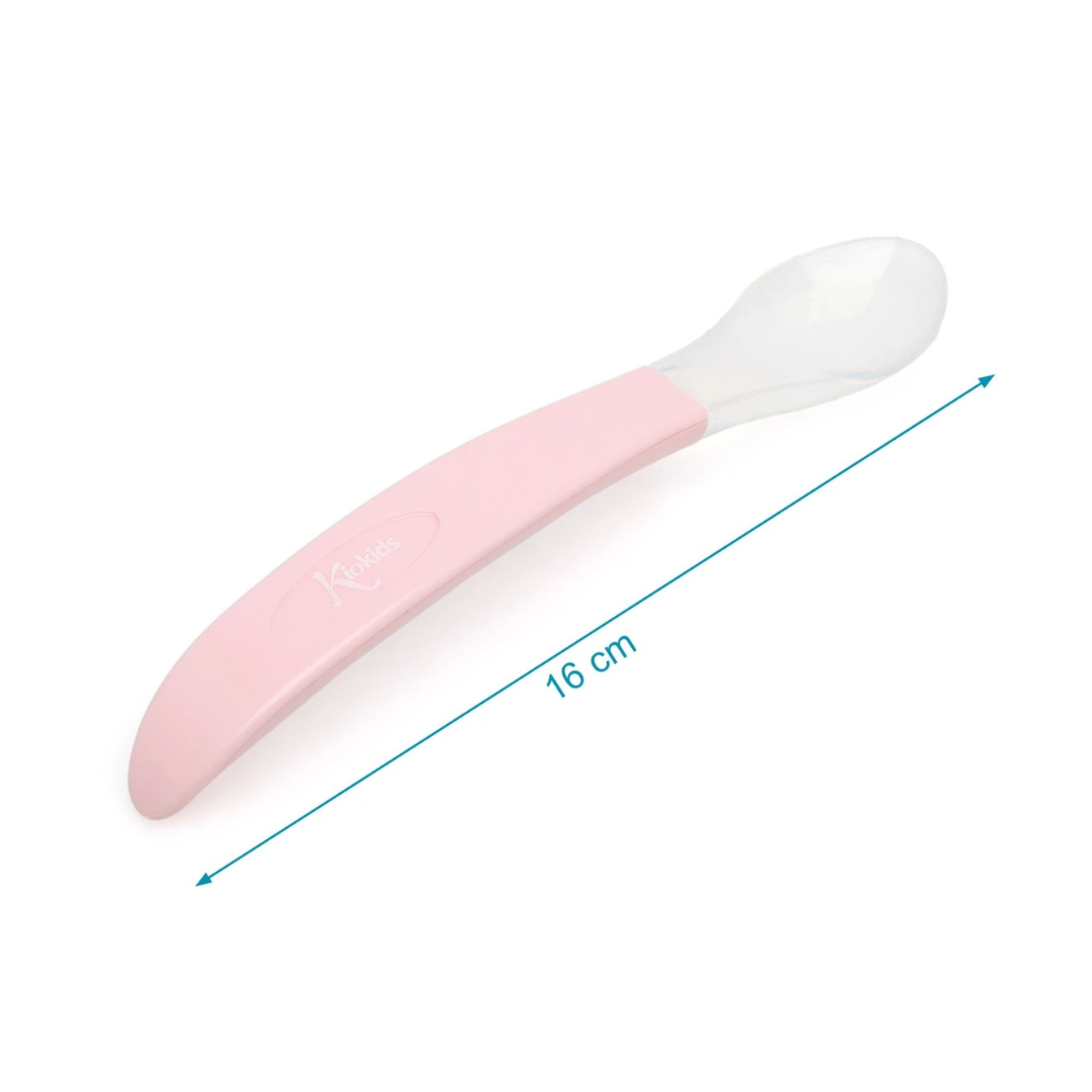 Colher para bebé rosa e transparente, 16 cm, marca Kiokids