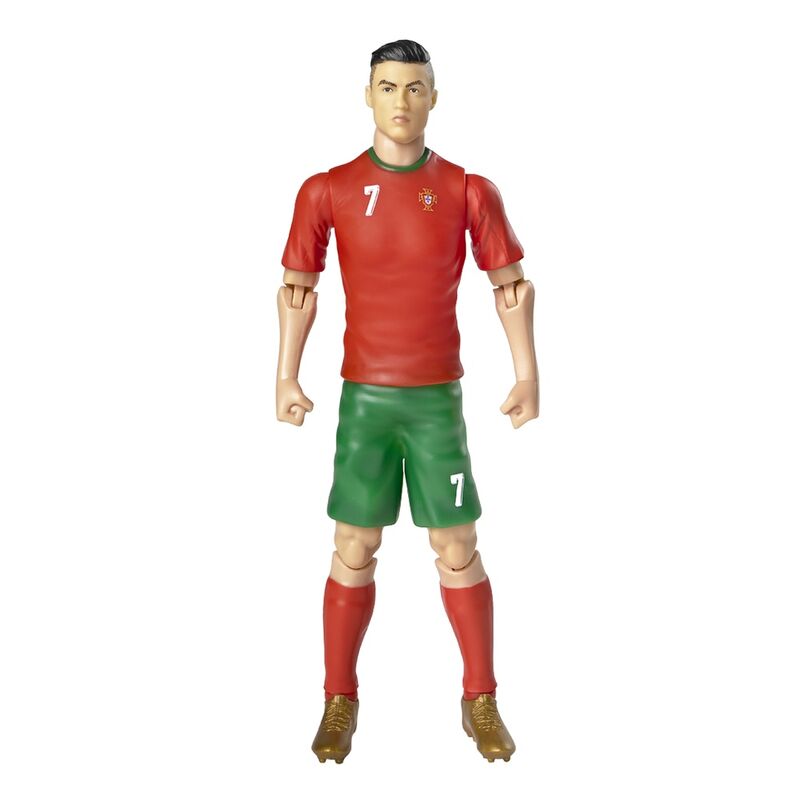 Figura de jogador de futebol em uniforme vermelho e verde com o número 7.