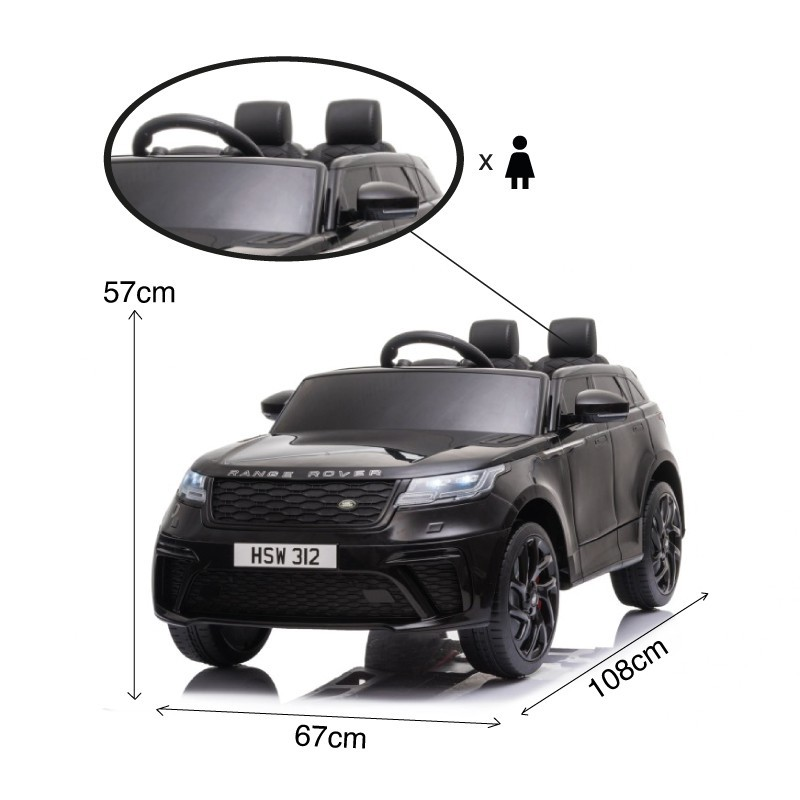 Carro elétrico infantil preto com volante e dois bancos