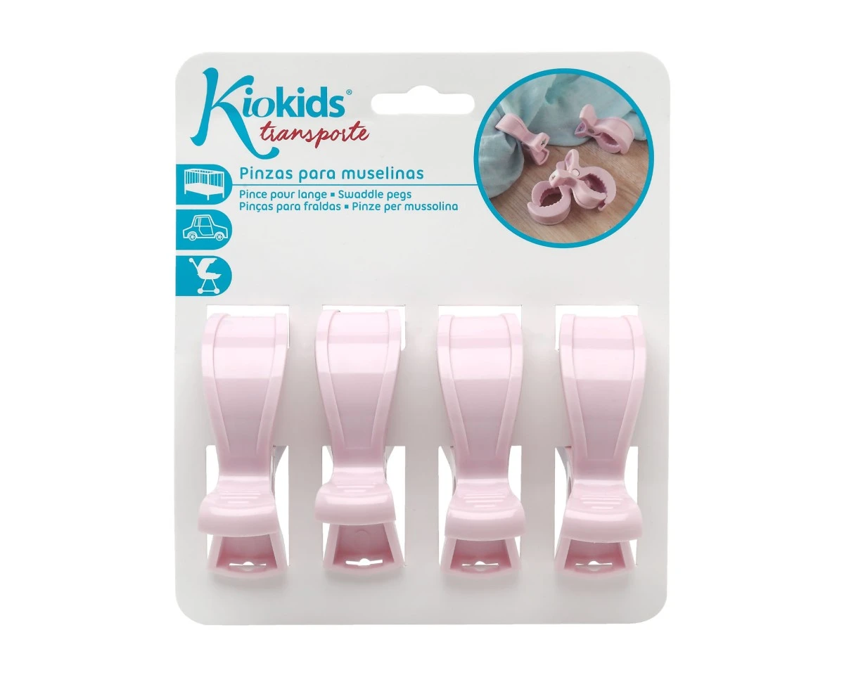 Conjunto de quatro pinças rosas para muselinas em embalagem