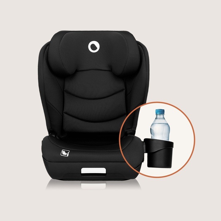 Cadeira auto preta para crianças com suporte lateral para garrafa