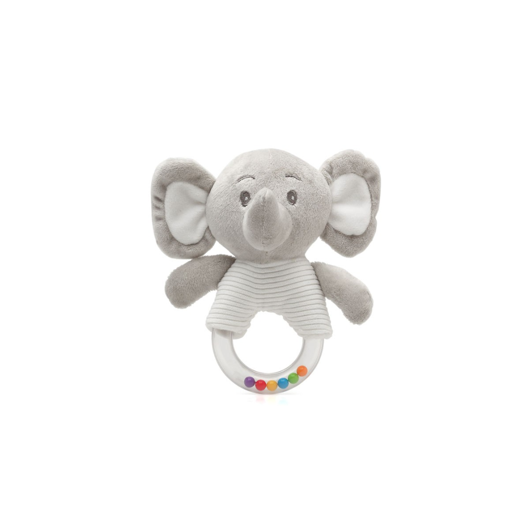 Chocalho de elefante cinzento para bebé com argola e bolas coloridas