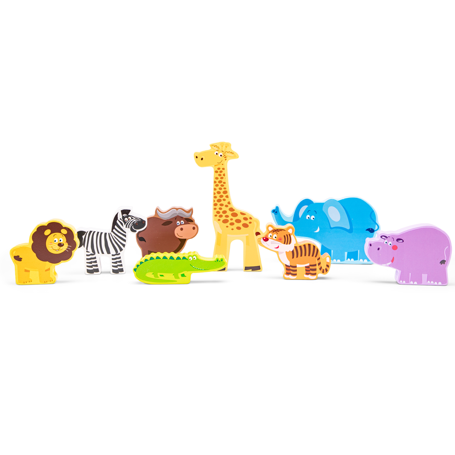 Figuras em madeira de animais selvagens coloridos