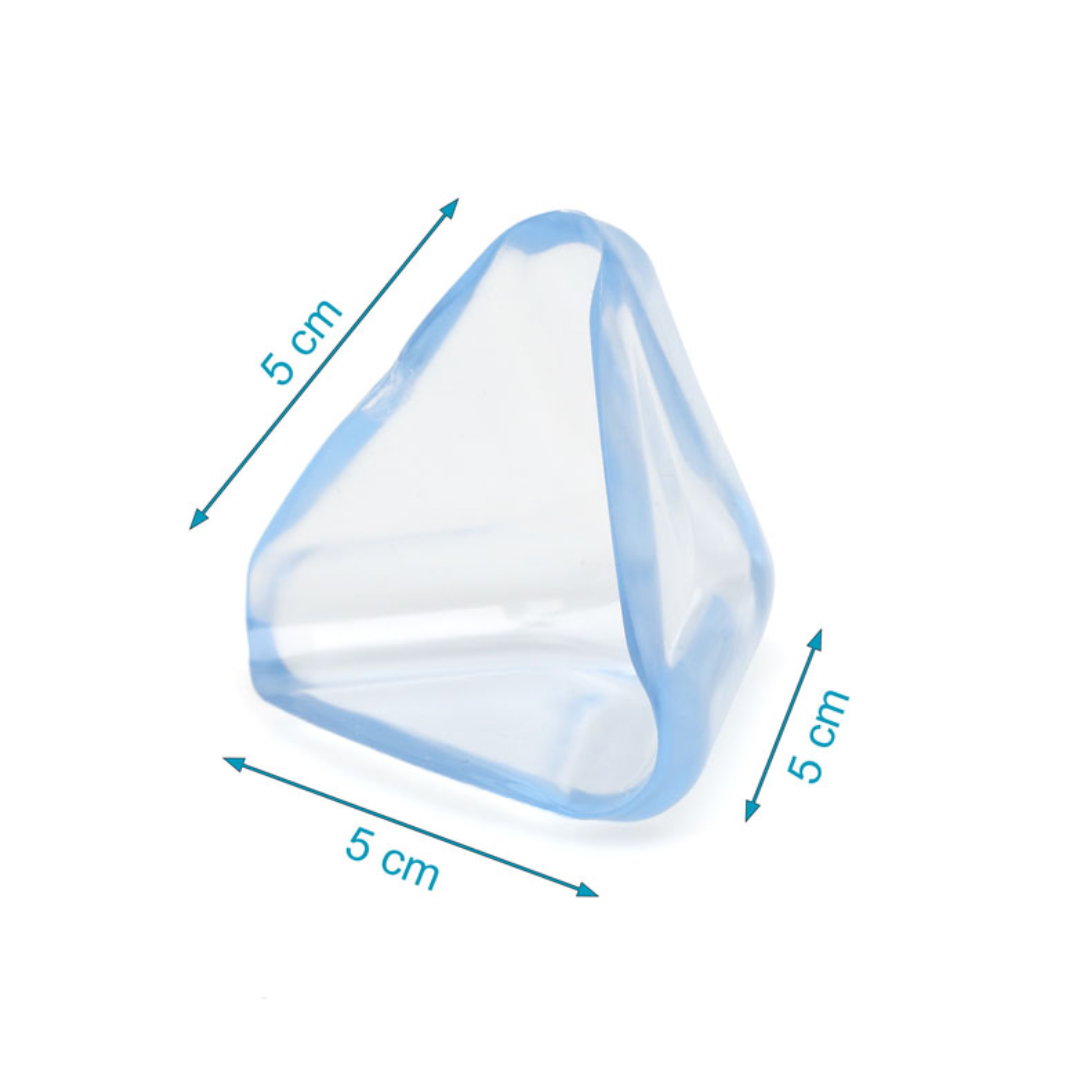 Proteção de canto triangular transparente com bordas azuis