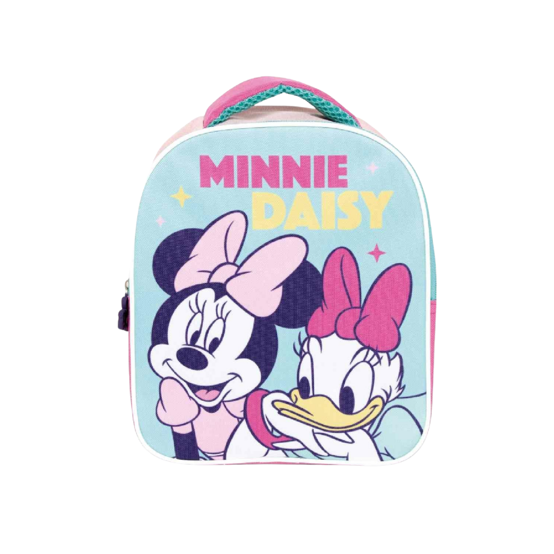 Mochila infantil azul claro com estampa de Minnie e Daisy