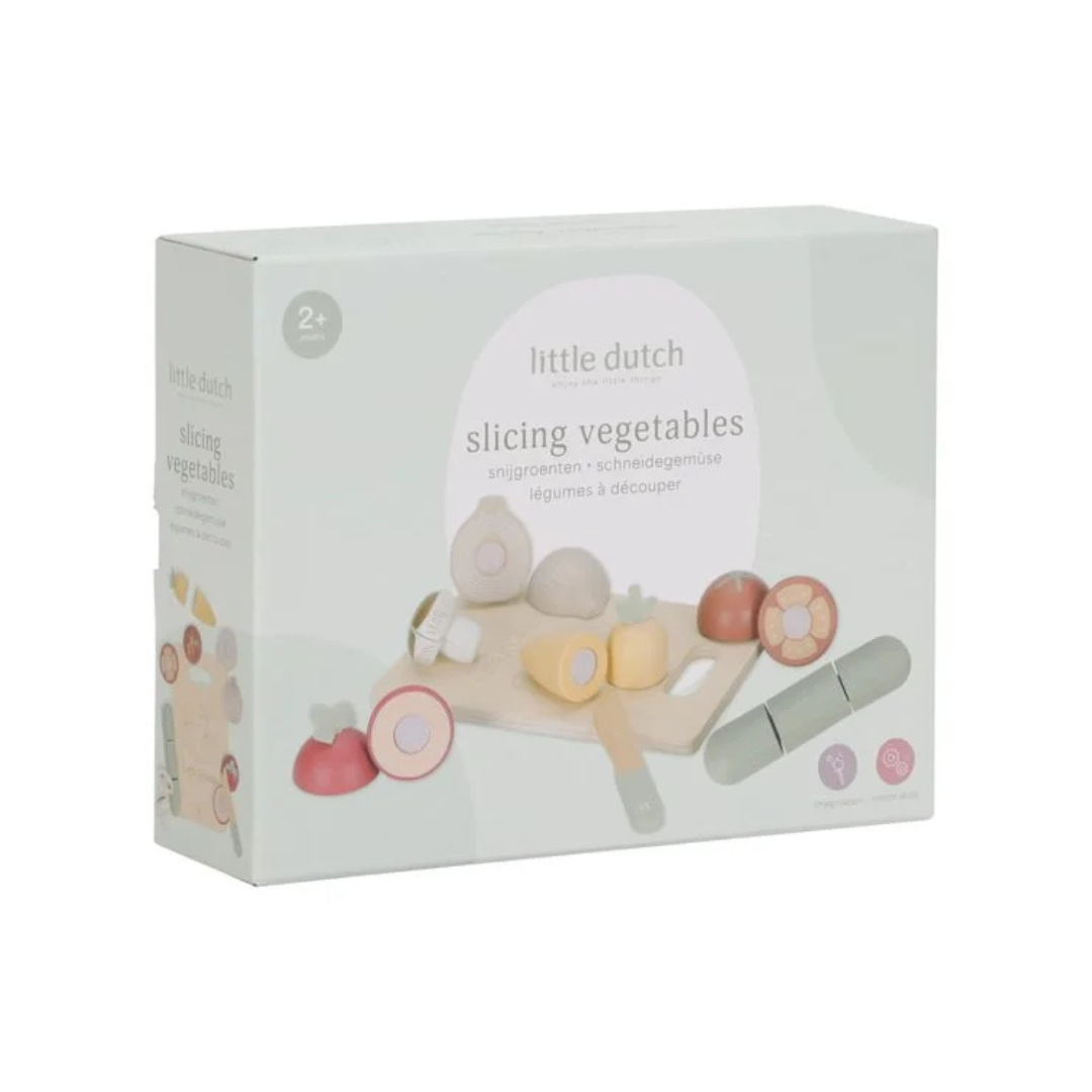 Brinquedo de vegetais de madeira para cortar com tábua e faca