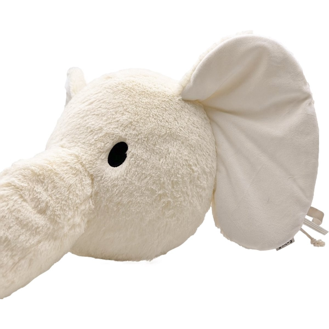 Pelúcia branca em forma de elefante com orelha grande