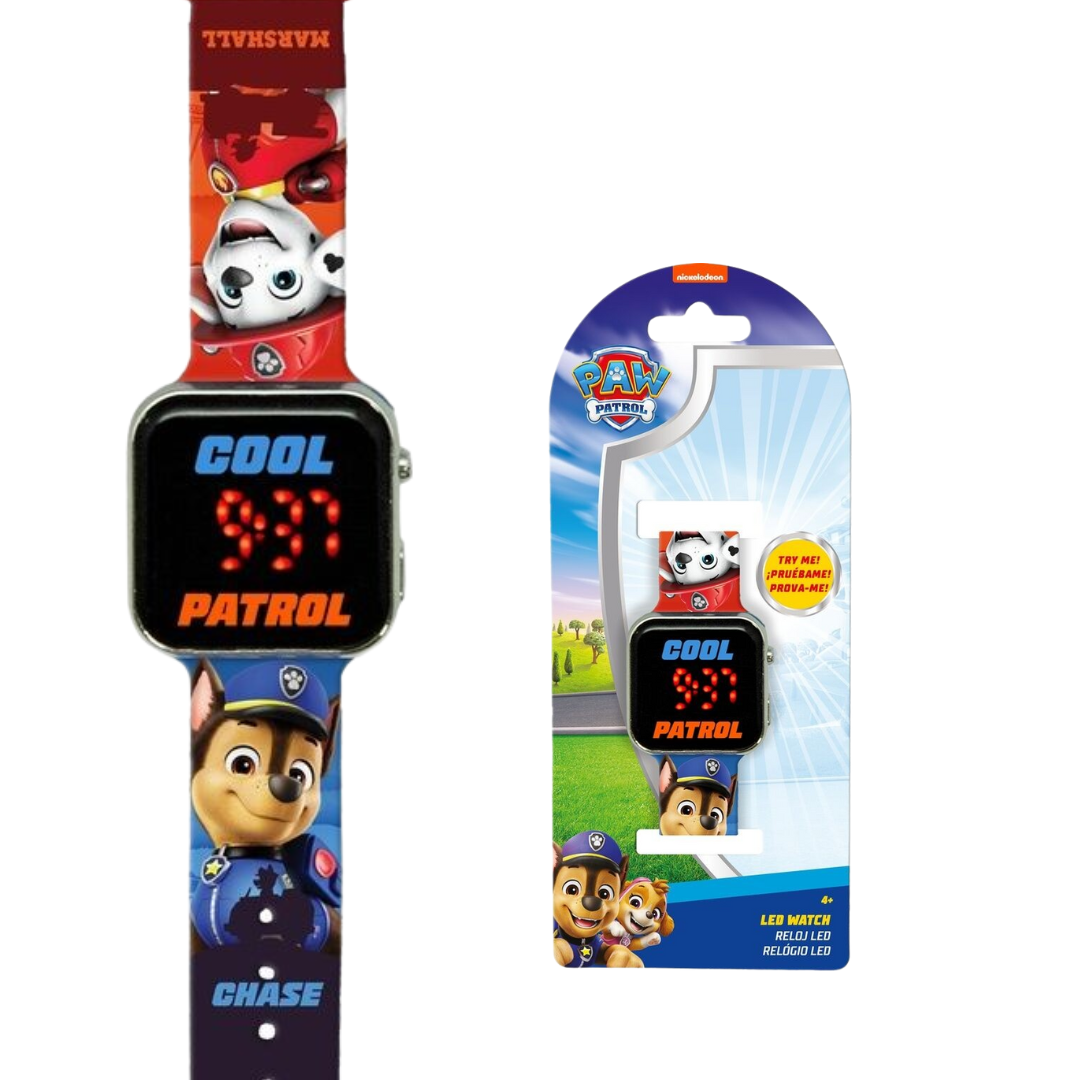 Relógio LED digital com personagens do desenho animado Patrulha Pata