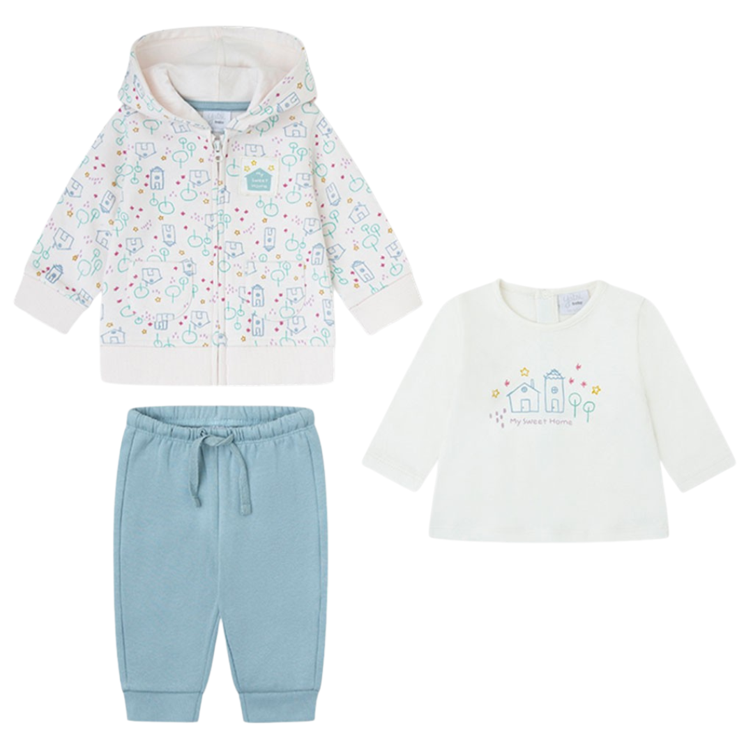 Conjunto de roupa para bebé com casaco, camisola e calças