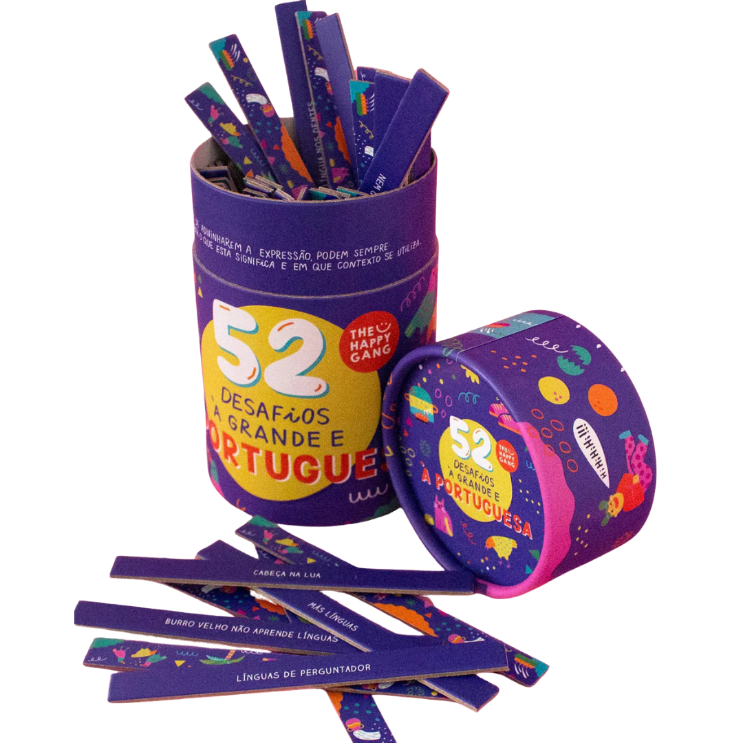 Conjunto de desafios em português com embalagem roxa colorida