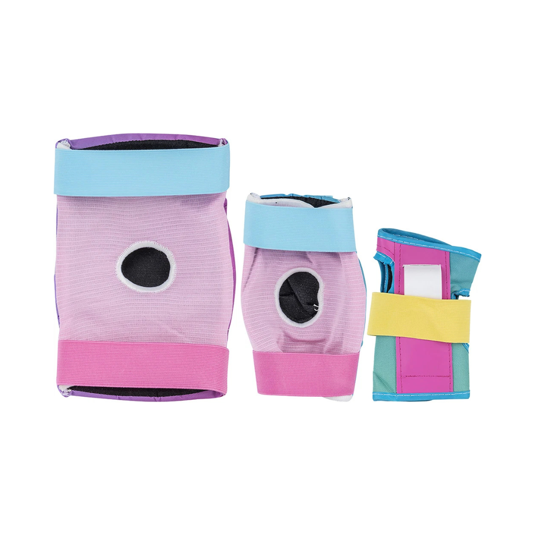Conjunto de proteções para desporto com joelheira, cotoveleira e proteção para pulso coloridos