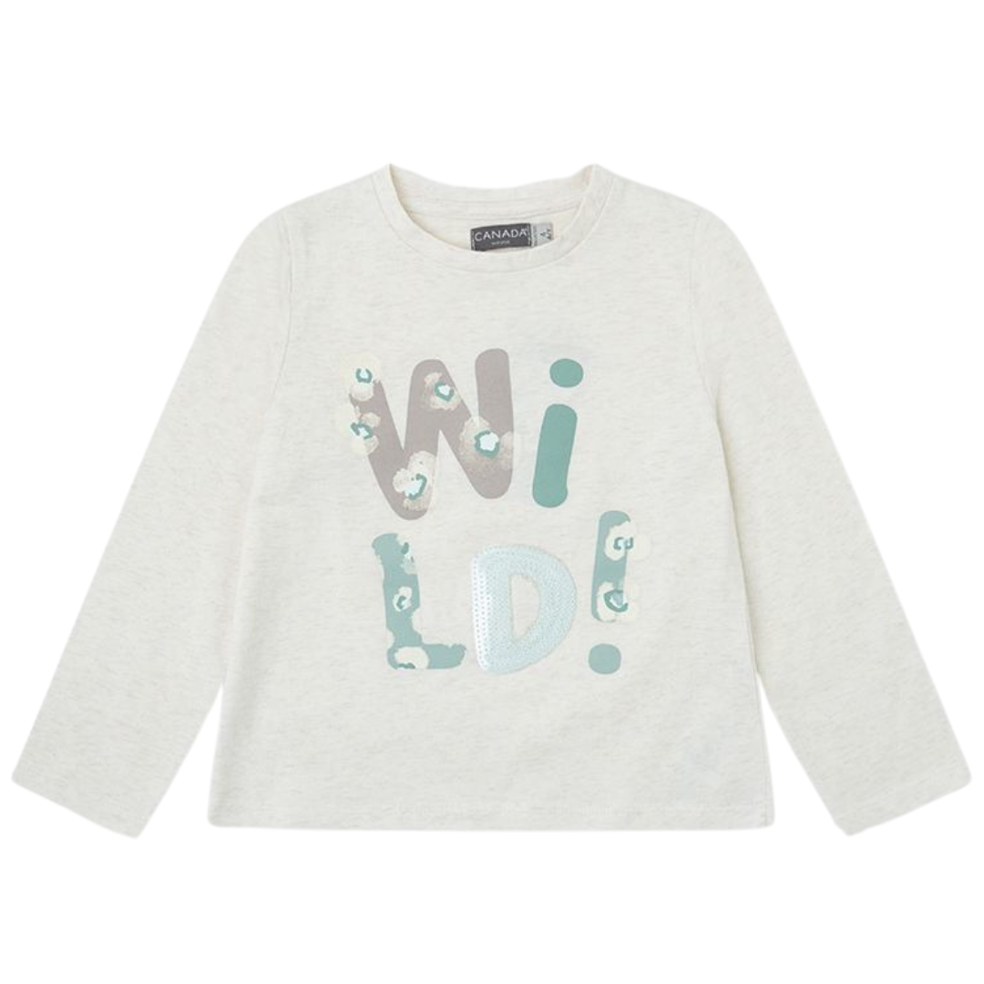 T-shirt branca de manga comprida com estampado WILD!