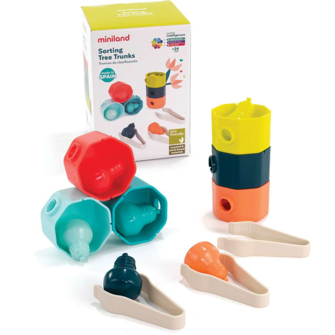 Brinquedo de classificação infantil Multicolorido Sorting Tree Trunks e embalagem