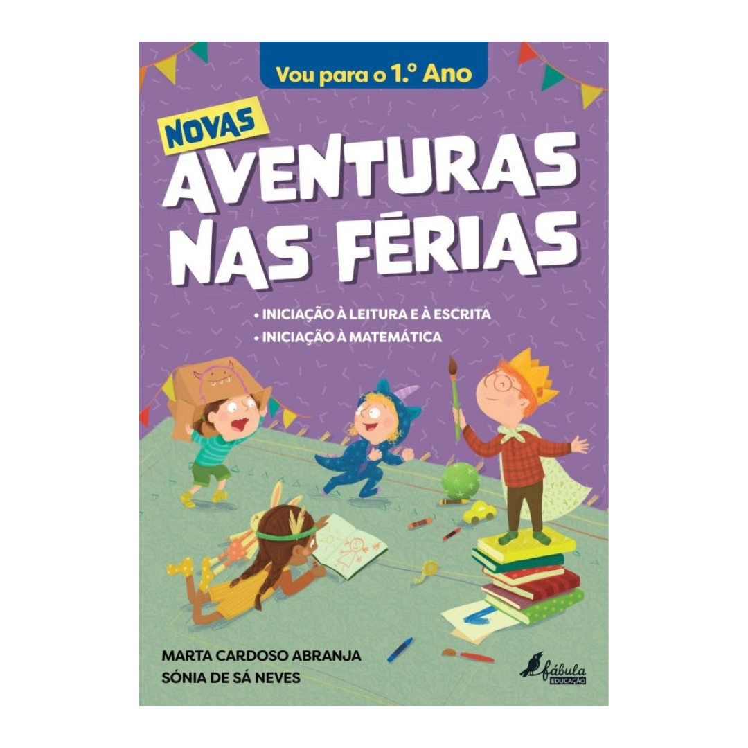 Capa de livro educativo com crianças ilustradas e texto em português branco sobre fundo roxo
