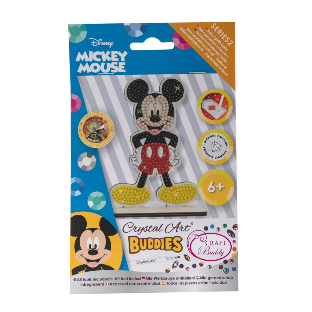 Kit Crystal Art Buddies Mickey Mouse para crianças, embalagem azul com imagem e texto