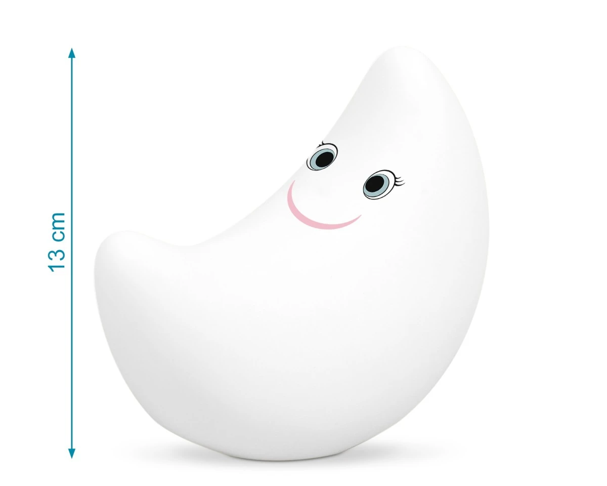 Figura branca em forma de meia-lua com rosto sorridente e 13 cm de altura