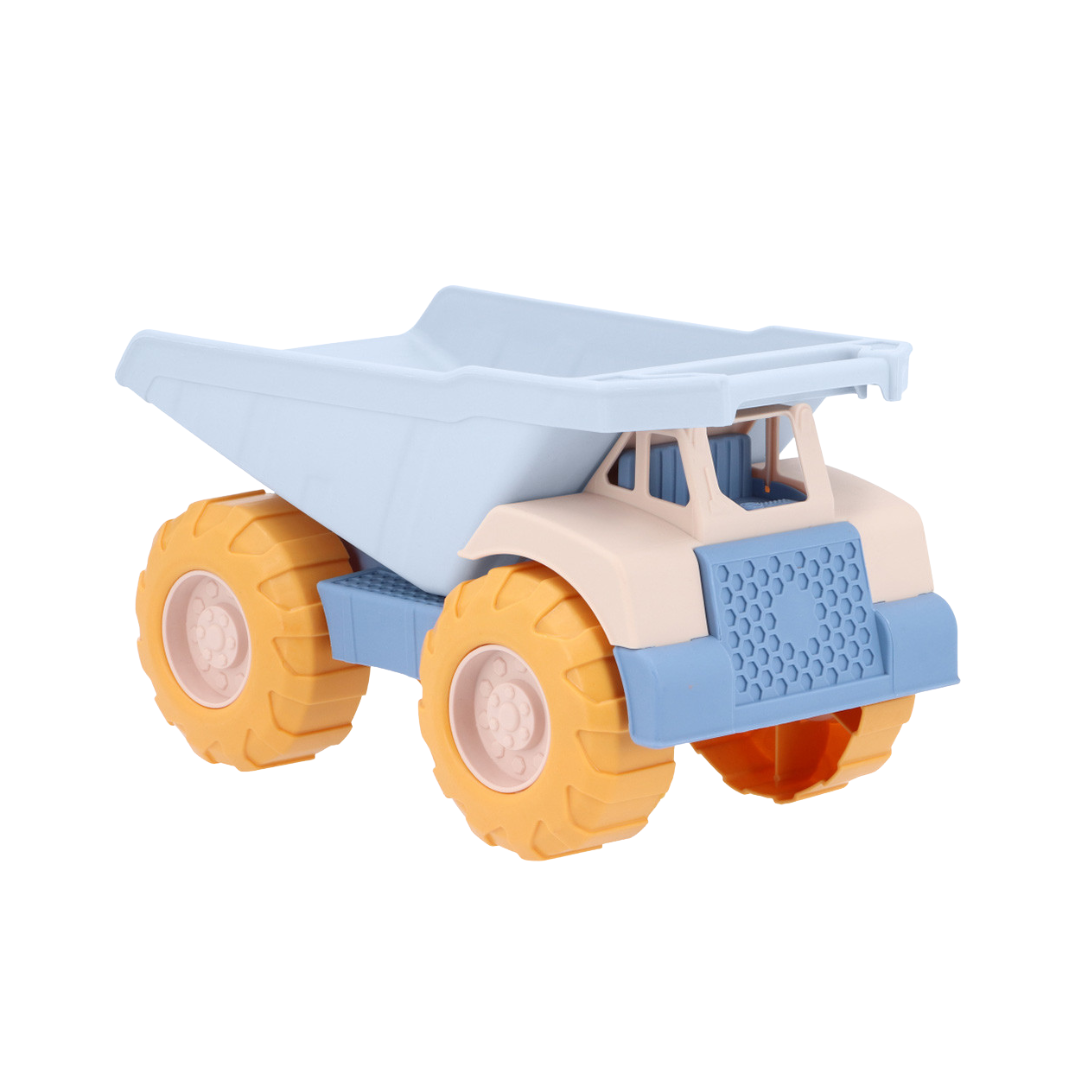 Camião de brinquedo em plástico azul clara, bege e alaranjado