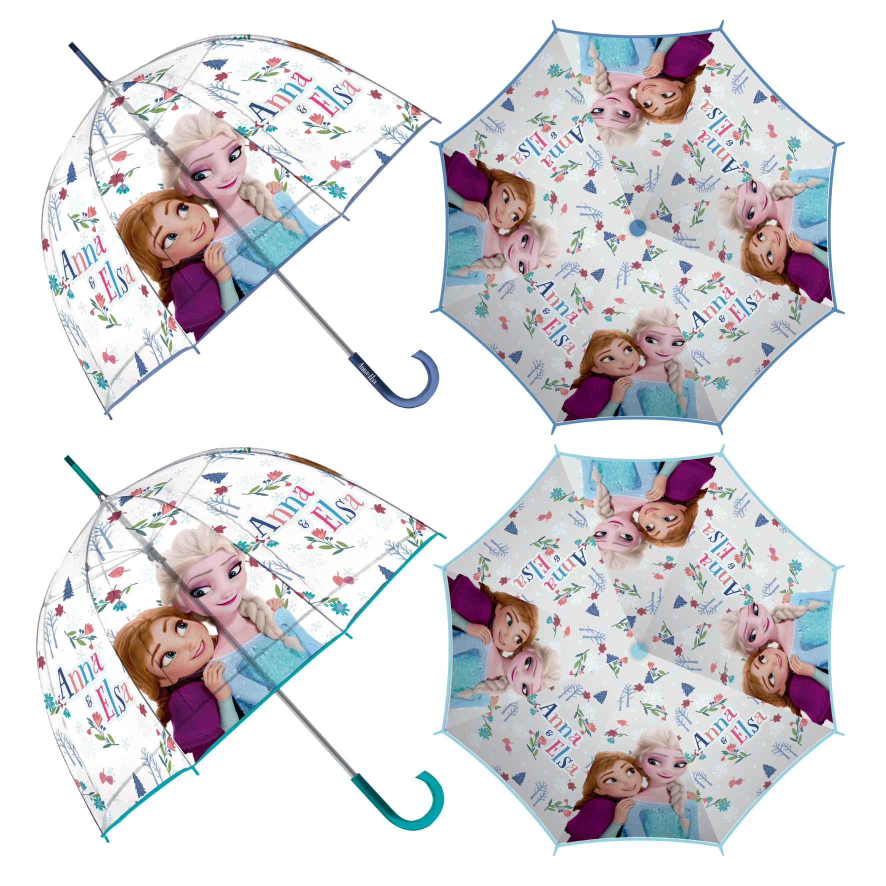 Guarda-chuvas com personagens Anna e Elsa e flores coloridas
