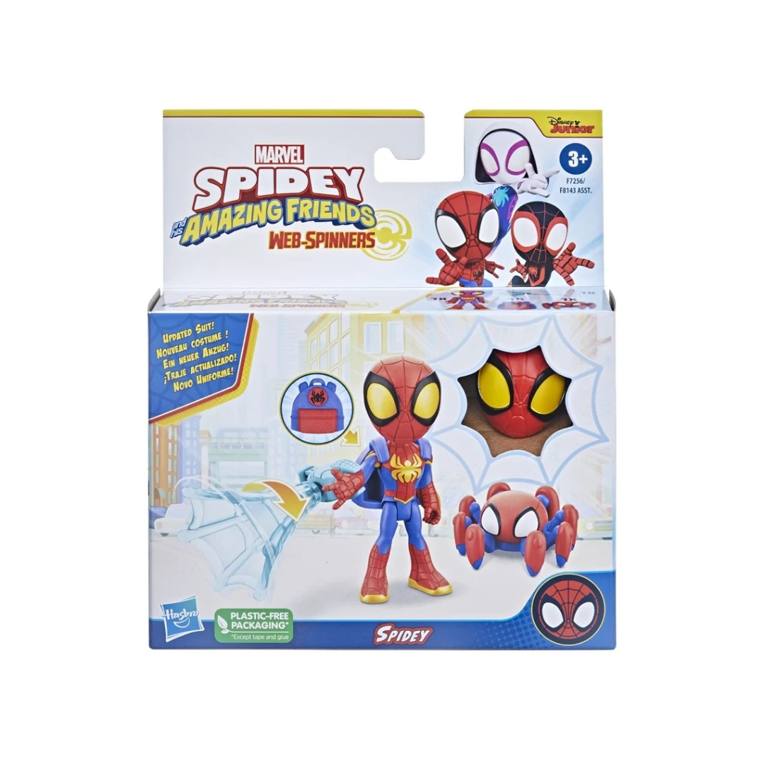 Boneco Marvel Spidey Amazing Friends Web-Spinners com acessório em plástico colorido em embalagem branca