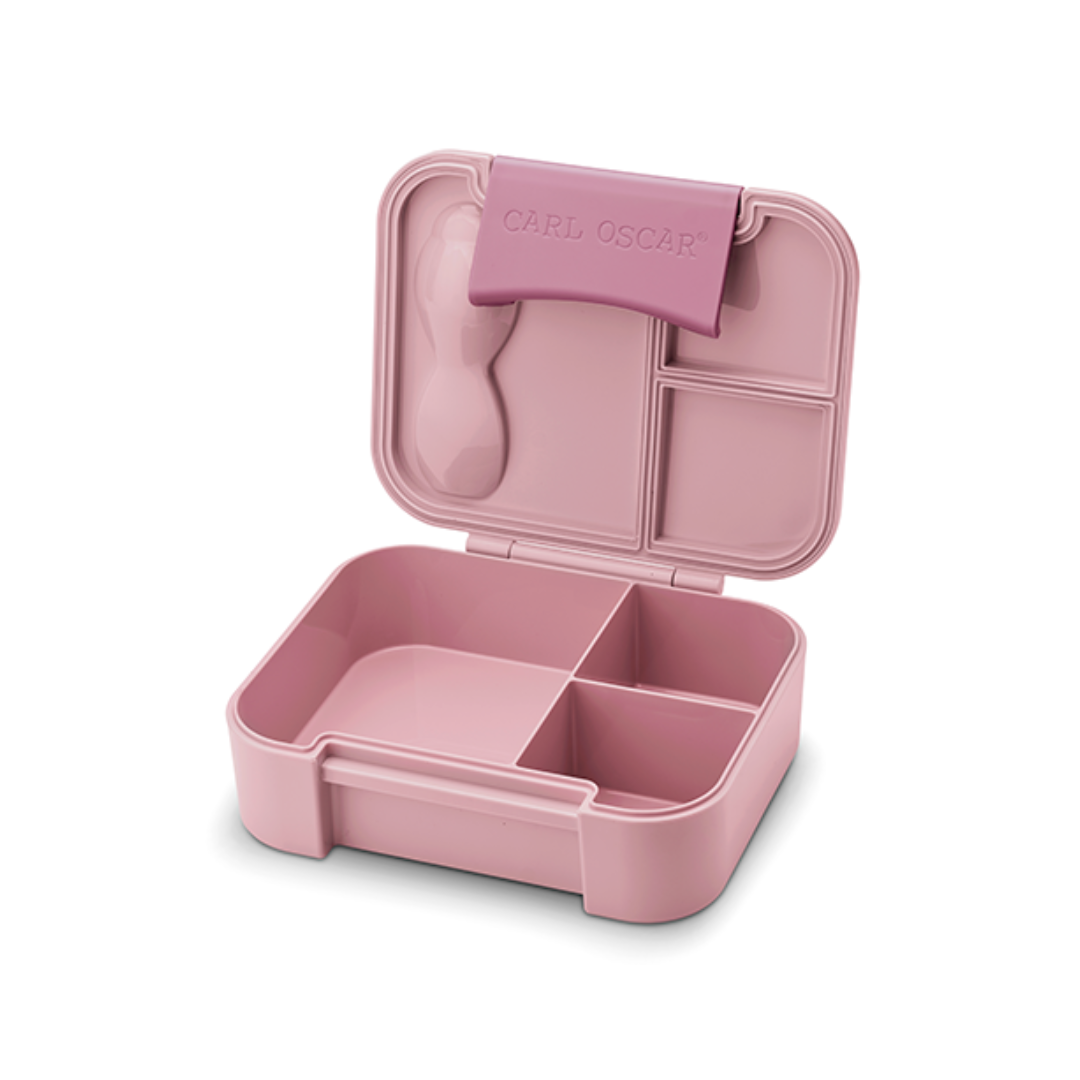 Marmita rosa com divisórias e colher integrada