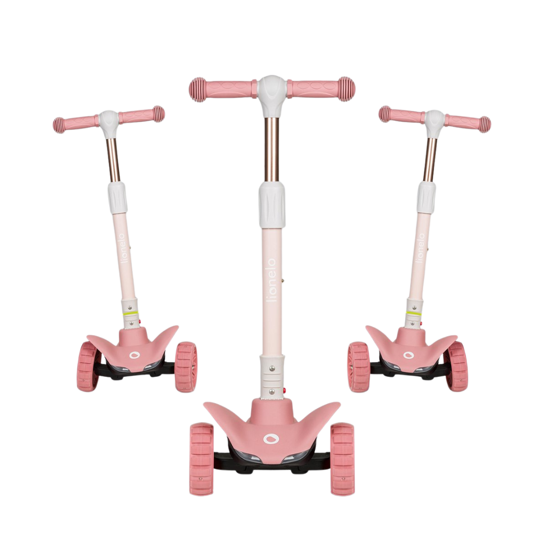 Triciclo rosa para crianças com duas rodas grandes e guiador rosa