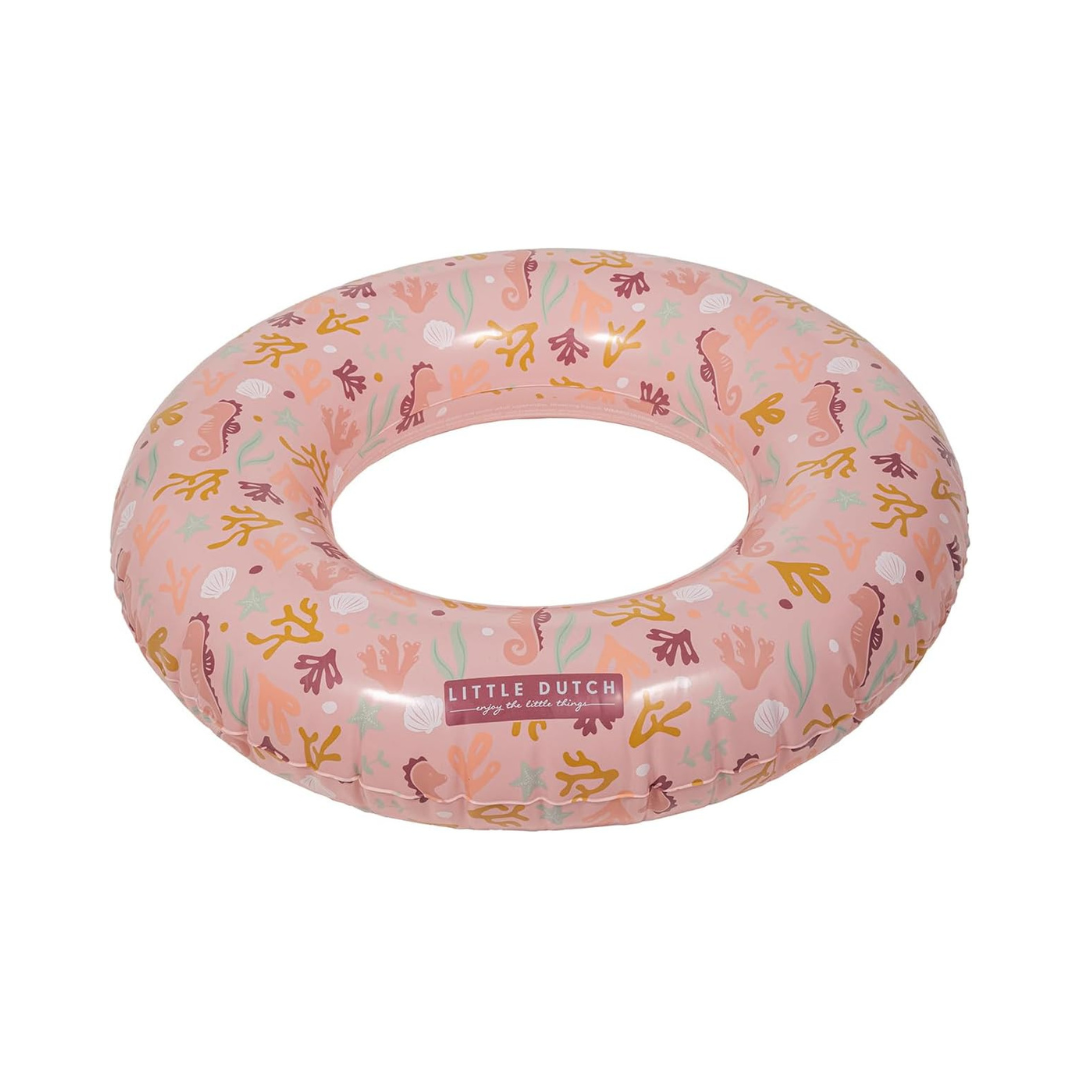 Boia inflável cor-de-rosa com motivos marinhos e texto Little Dutch
