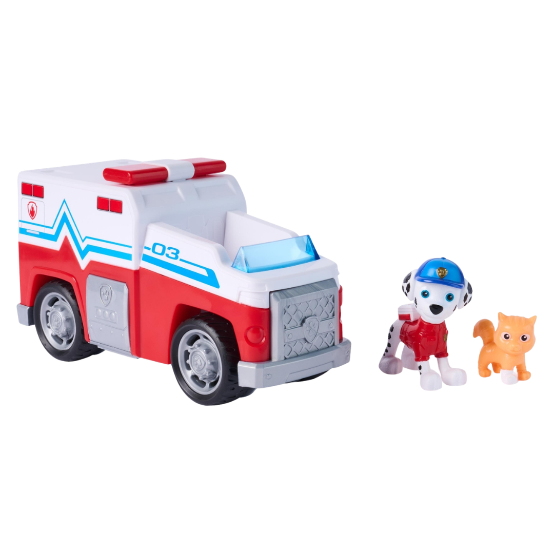 Brinquedo ambulância com figuras de cão e gato