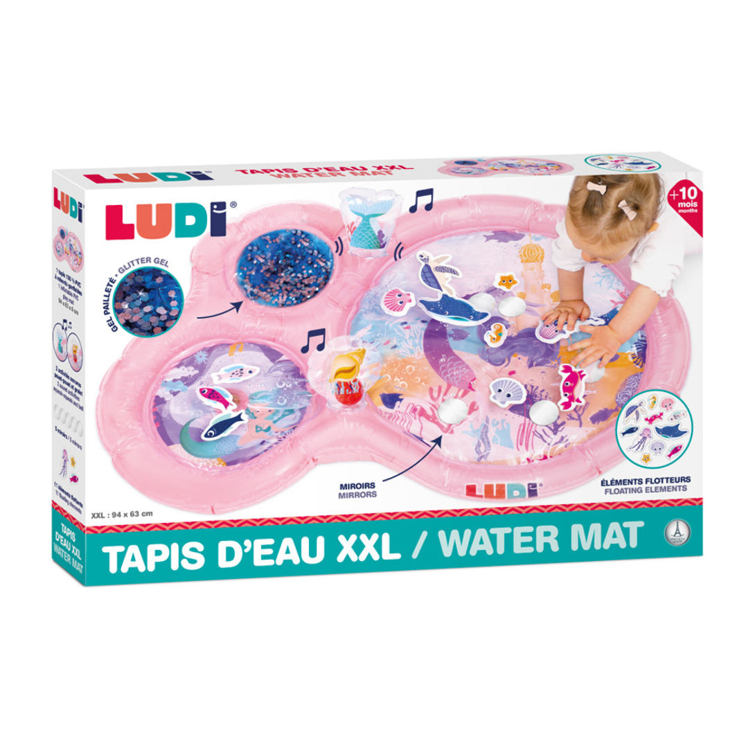 Tapete de água inflável XXL para bebé com gel glitter e elementos flutuantes