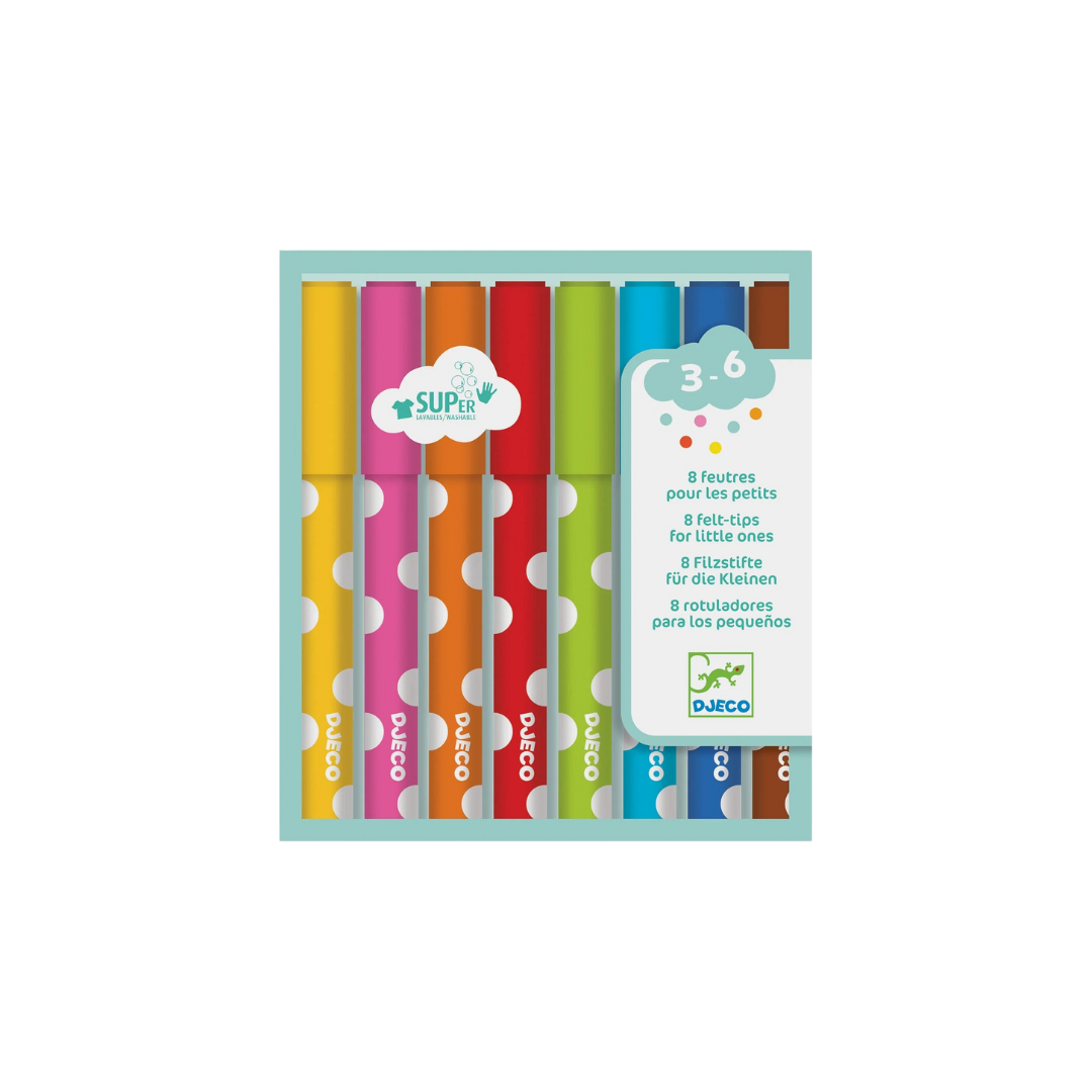 Conjunto de 8 marcadores coloridos para crianças com bolinhas brancas