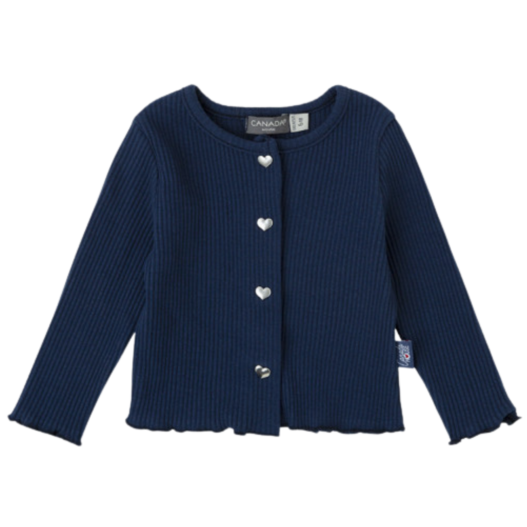 Camisola azul escura de criança com botões em forma de coração