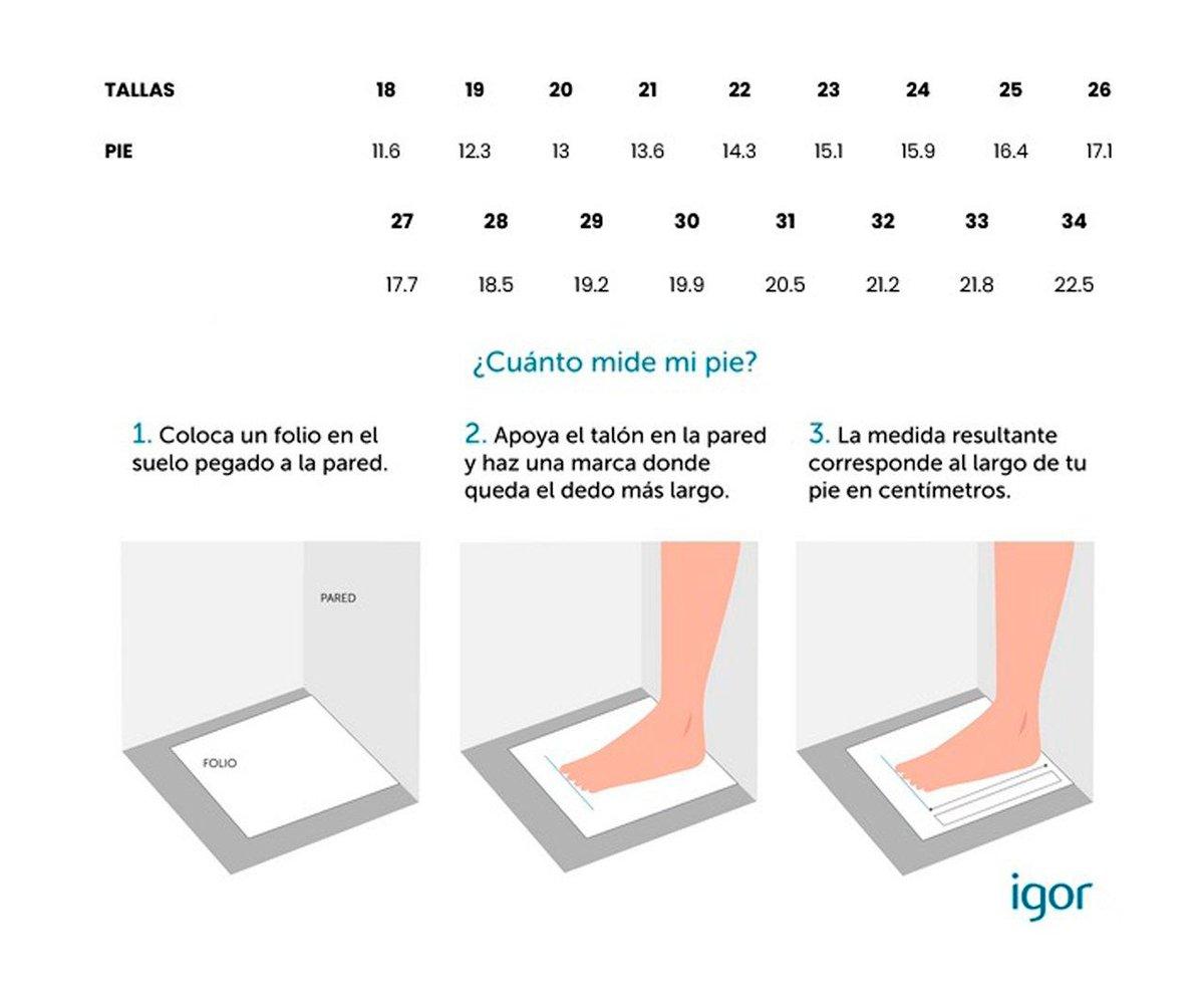 Tabela de tamanhos de calçado com instruções para medir o pé