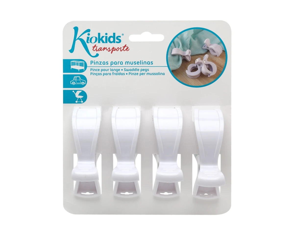 Embalagem de 4 pinças brancas Kiokids para muselinas.