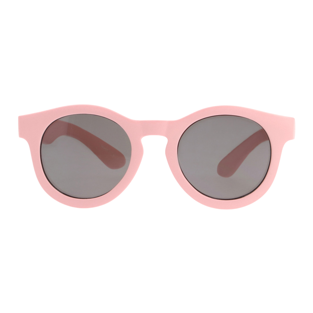 Óculos de sol com armação rosa fosca e lentes redondas escuras