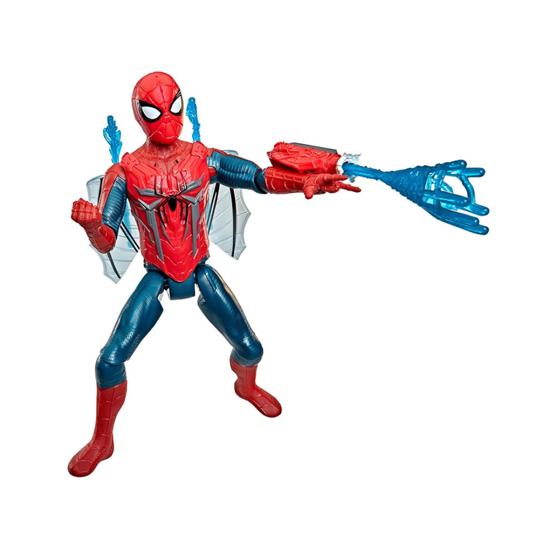 Boneco articulado Homem-Aranha com asas e efeito de teia azul