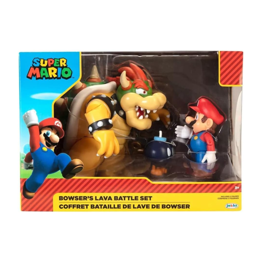Conjunto brinquedos Bowser e Mario em caixa transparente Super Mario
