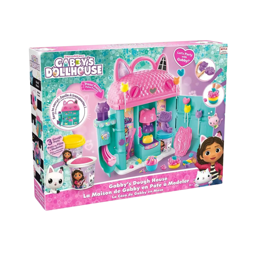 Brinquedo Gabbys Dollhouse com casa e massa de modelar rosa e turquesa