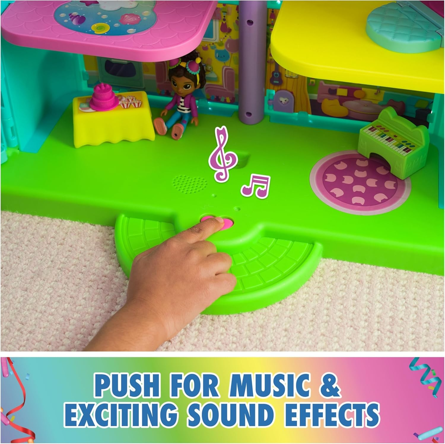 Brinquedo musical colorido com teclado miniatura e boneco sentado