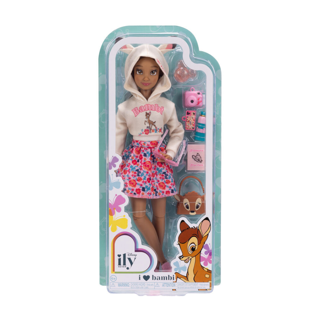 Boneca Bambi da Disney em embalagem azul com acessórios