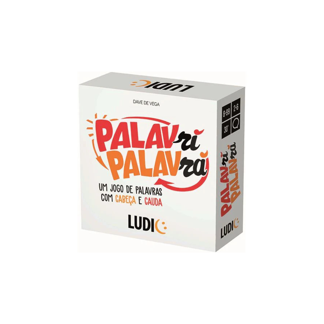 Caixa branca do jogo Palavri Palavrá com texto colorido e logo Ludi