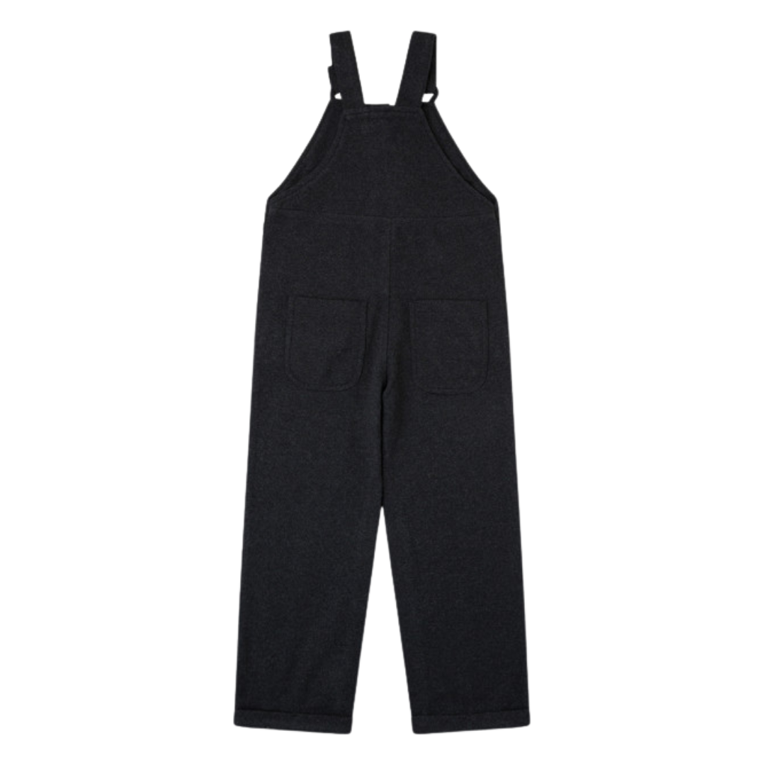 Macacão comprido preto com bolsos frontais e alças largas