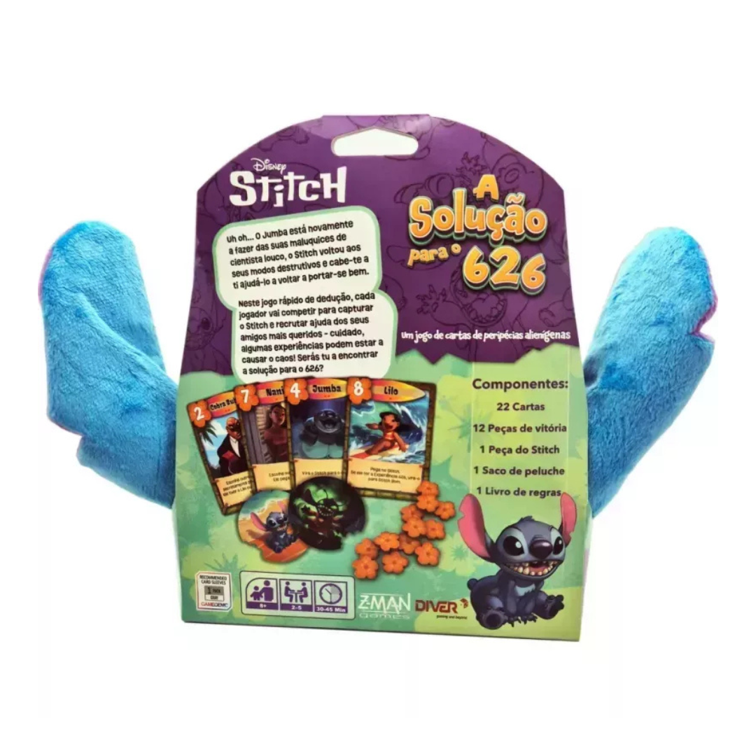Caixa de jogo Disney Stitch com cartas e peluche azul