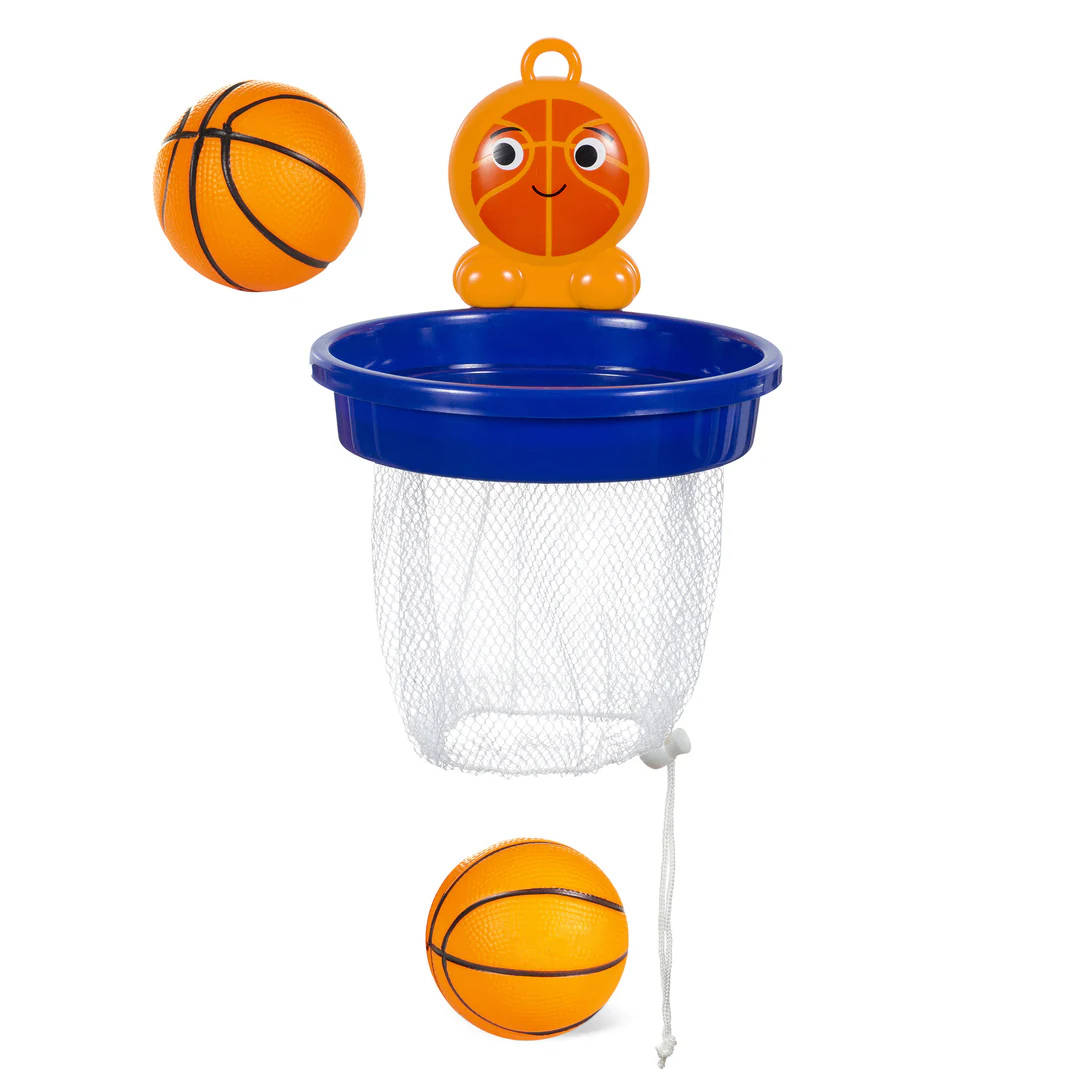 Cesto de basquetebol infantil com bola