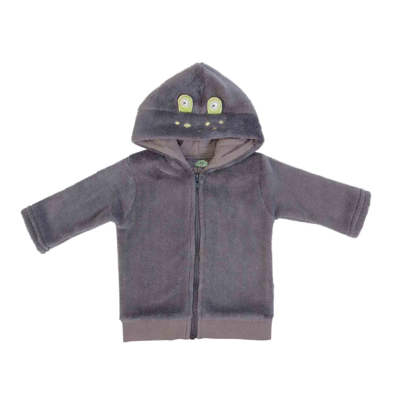 Casaco de bebé cinzento com capuz e fecho à frente
